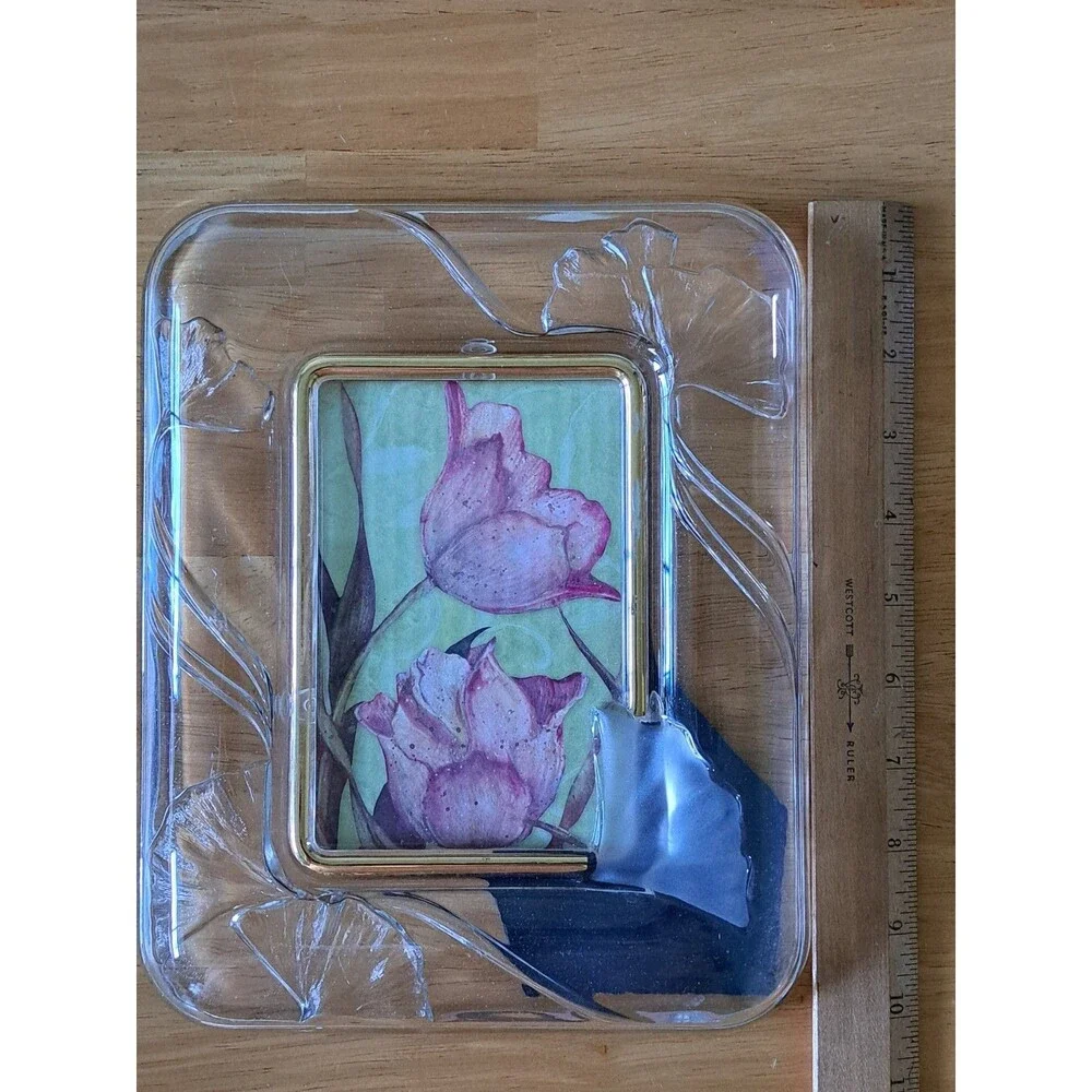 Vintage Mikasa 'Feelings' Crystal Wedding Photo Frame Frosted Ginkgo Leaf 4"X6" - Picture 3 of 10